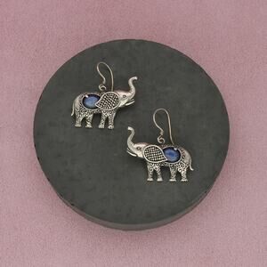 sterling silver scroll lucky elephant dangle earrings